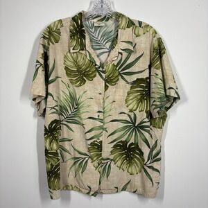 Go Barefoot Womens Hawaiian Button Up Shirt Size 2XL Tropical Leaves Vacation